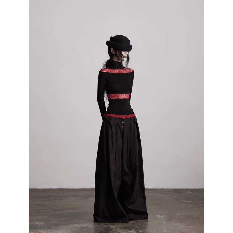 Planet Button Black Wide Pants