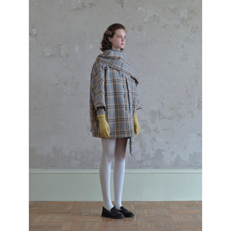 Gray and Yellow Plaid Scarf Coat