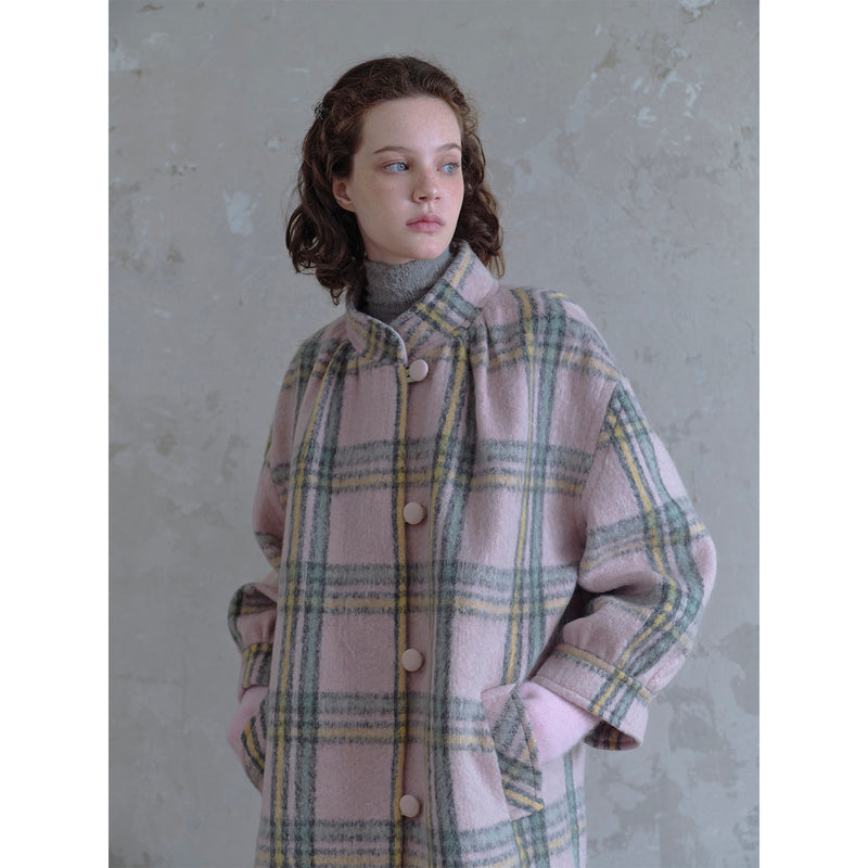 Pink Plaid Wool Retro Coat