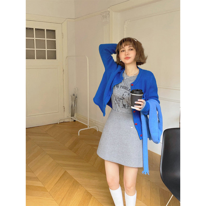 Royal Blue Wool Knit Cardigan