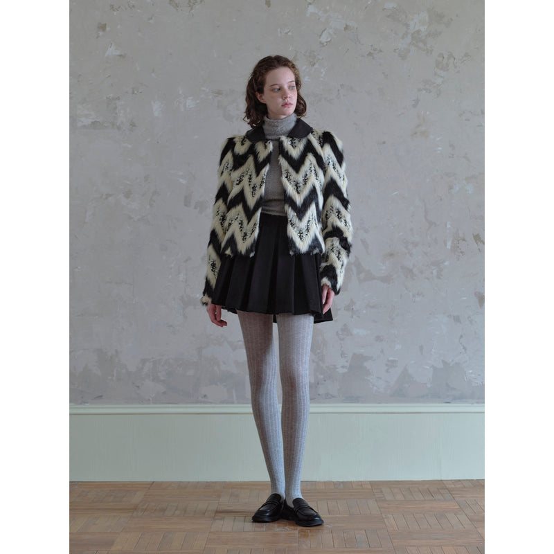 Geometric Pattern and Leather Fur Jacket