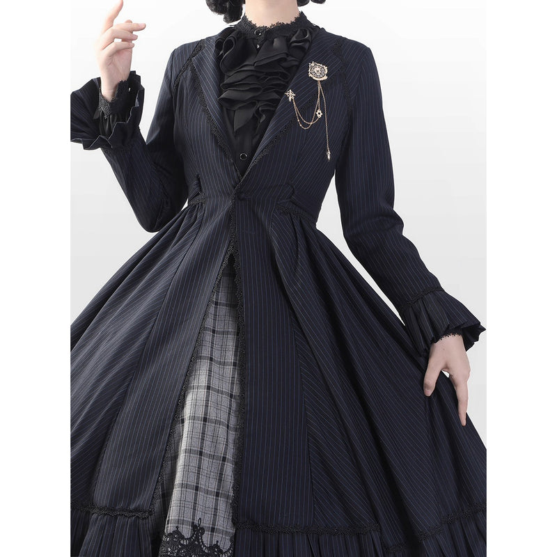 黒墨のお嬢様の縦縞クラシカルコート[2025年12月上旬-12月下旬発送予定]