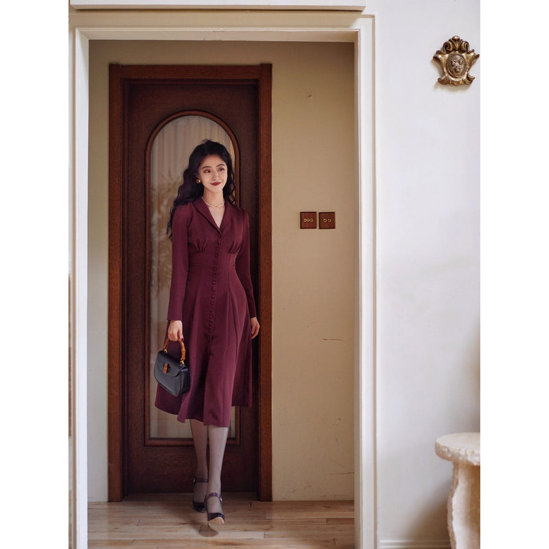 葡萄酒色の貴婦人クラシックワンピース