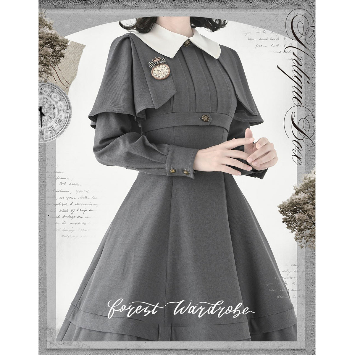 【稀少/コレクション着】LIMI feu リブニット ケープワンピース グレー 銀幕女優のクラシカルケープワンピース - Gray – ManusMachina