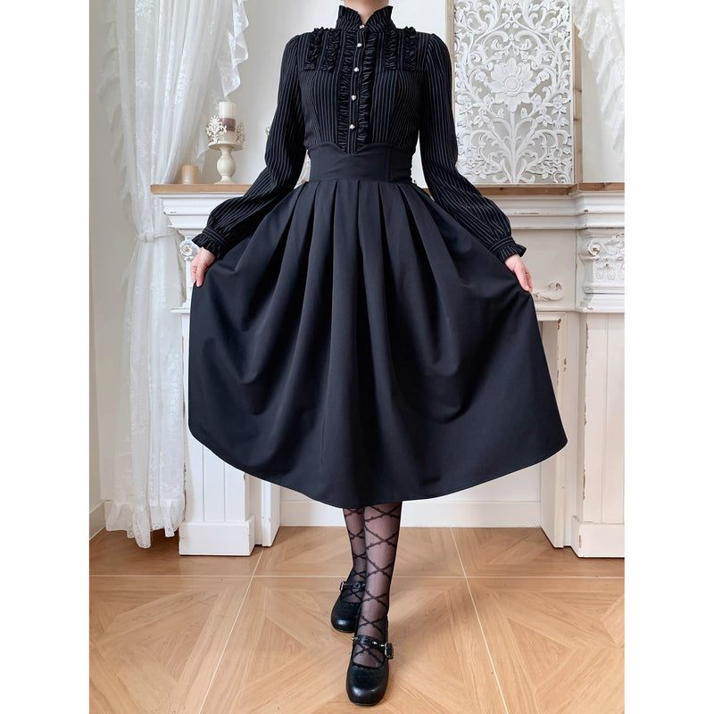 西洋令嬢の縦縞クラシカルブラウス - Black[2026年1月上旬-1月下旬発送予定]