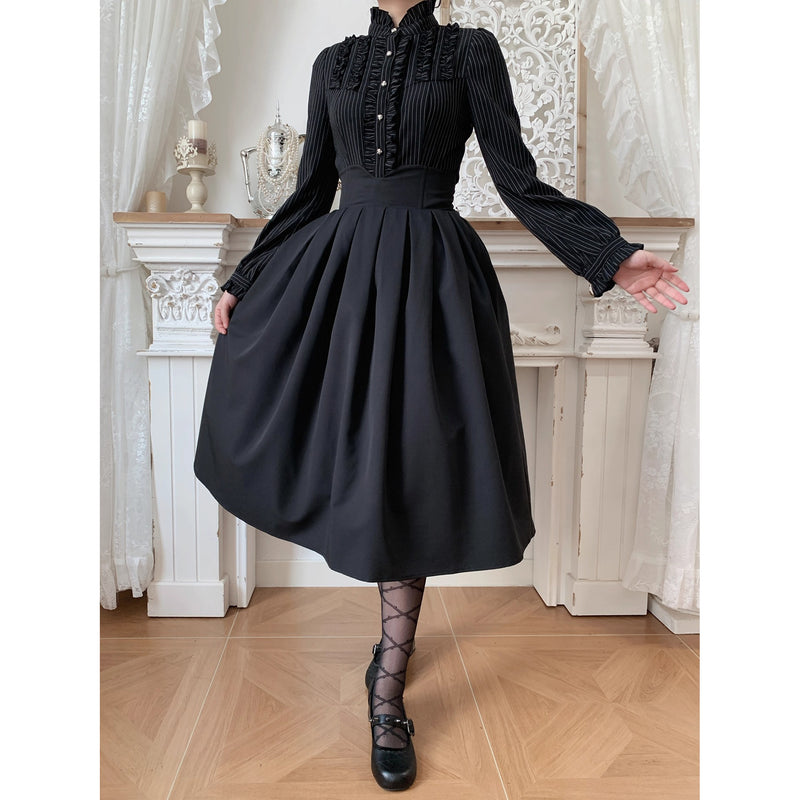 西洋令嬢の縦縞クラシカルブラウス - Black[2026年1月上旬-1月下旬発送予定]