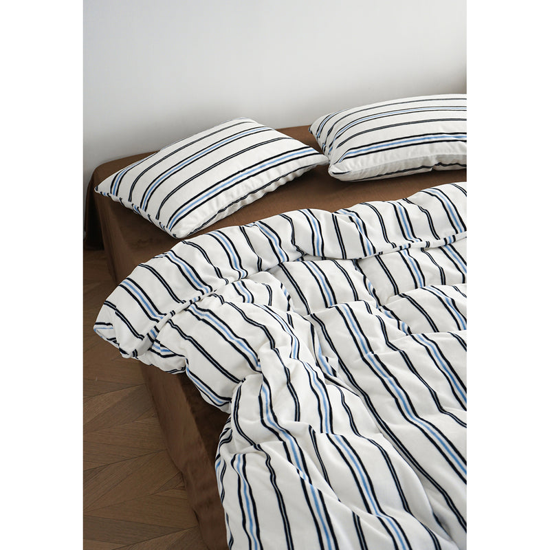 Blue and White Striped Bed Cover Set