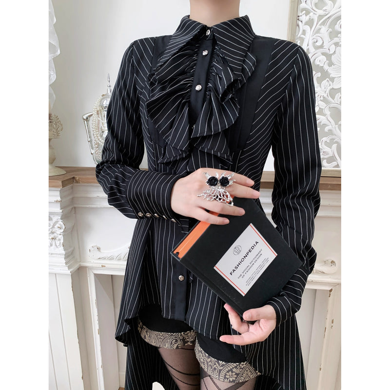 中世貴族のヴィクトリアンテールブラウス - Black Pin Stripe[2025年12月上旬-12月下旬発送予定]