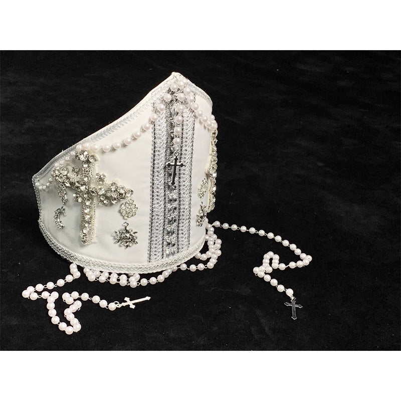月夜の修道女の刺繍ミトラ - White × Silver[2025年12月上旬-2026年1月上旬発送予定]