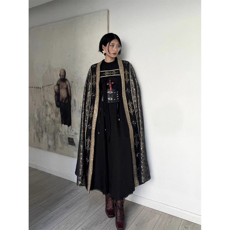 月夜の修道女の刺繍ワンピース - Black（レッグオブマトンスリーブ）[2025年12月上旬-2026年1月上旬発送予定]