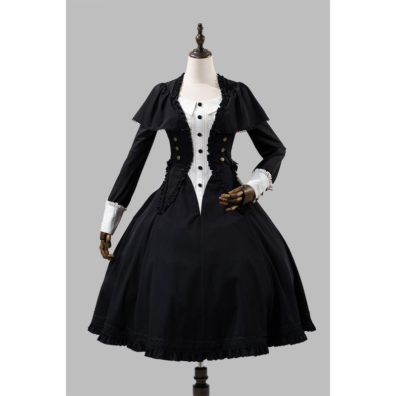 暗黒夜会のクラシカルケープワンピース - Black × White[2026年3月上旬-3月下旬発送予定]