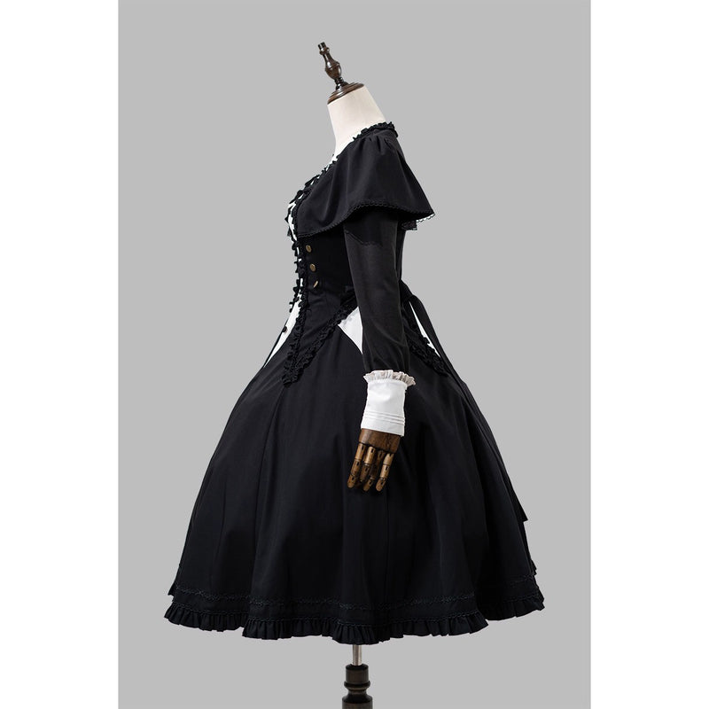 暗黒夜会のクラシカルケープワンピース - Black × White[2026年3月上旬-3月下旬発送予定]