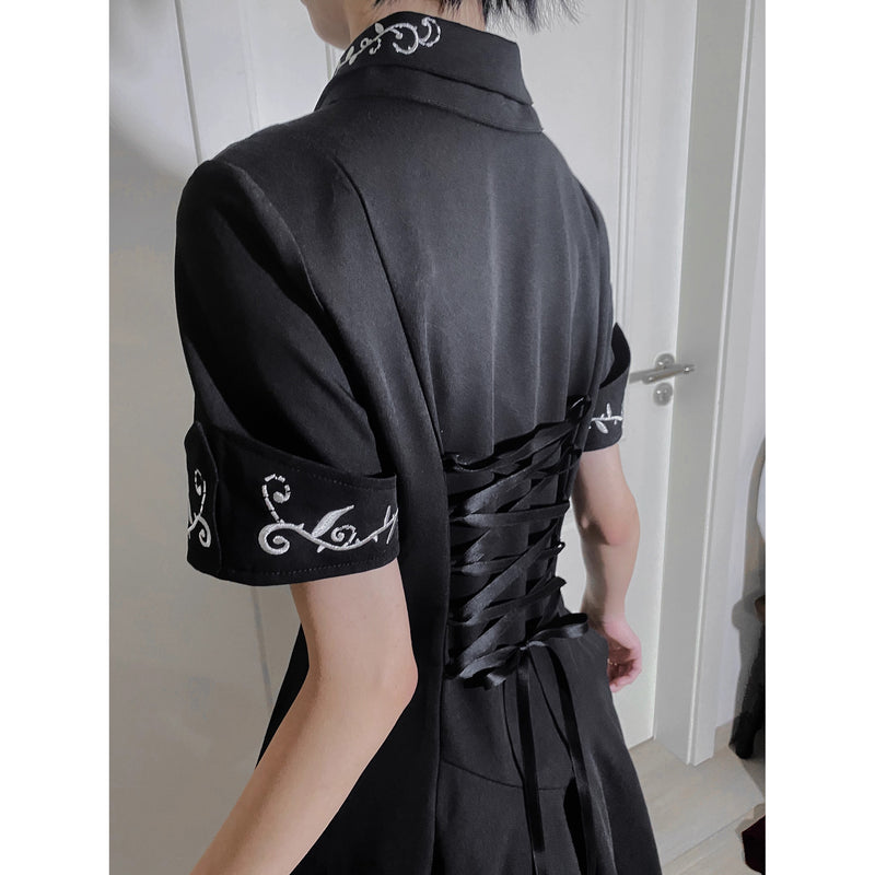 中世貴族の薔薇刺繍ワンピース - Black[2025年9月中旬-10月上旬発送予定]