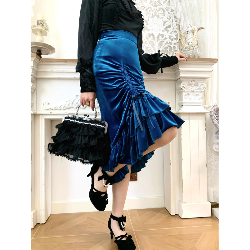 西洋貴族のベルベットマーメイドスカート - Cobalt Blue[2026年2月下旬-3月下旬発送予定]