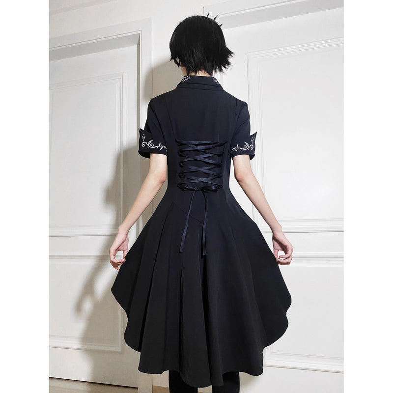 中世貴族の薔薇刺繍ワンピース - Black[2025年9月中旬-10月上旬発送予定]