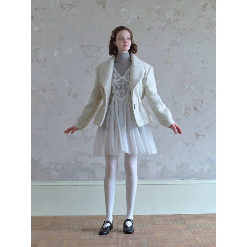 Black Mixed in Cream White Wool Coat