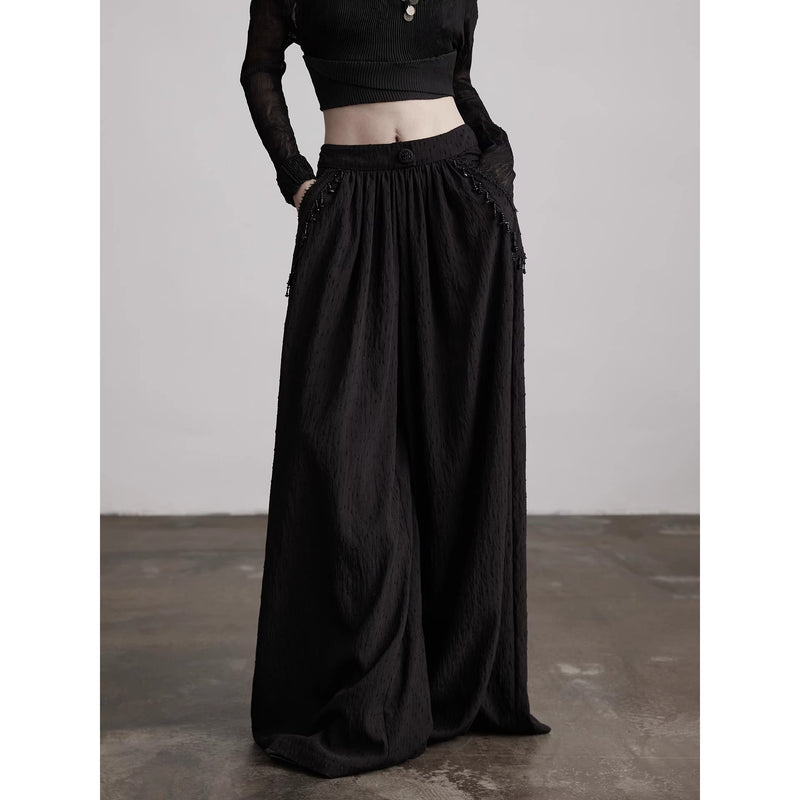 Stone Pendant Black Wide Pants