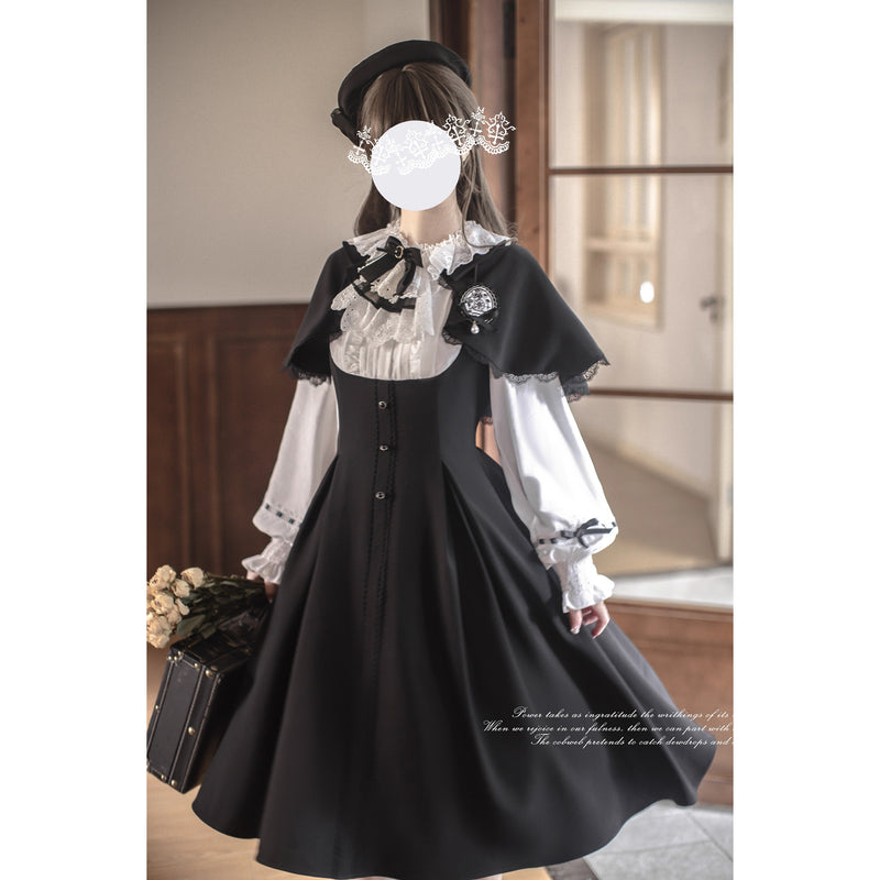 英国令嬢のクラシカルドッキングワンピースとケープ - Black