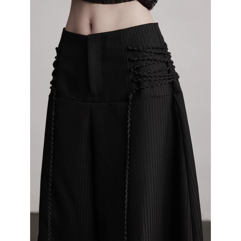 Black Wide Pants with Side Ribbon