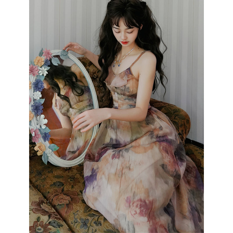 滲み絵の油彩画キャミソールワンピース
