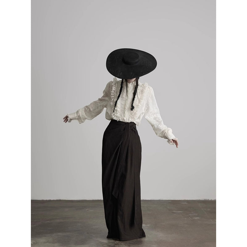 Floral Embroidered Lace Frill Blouse