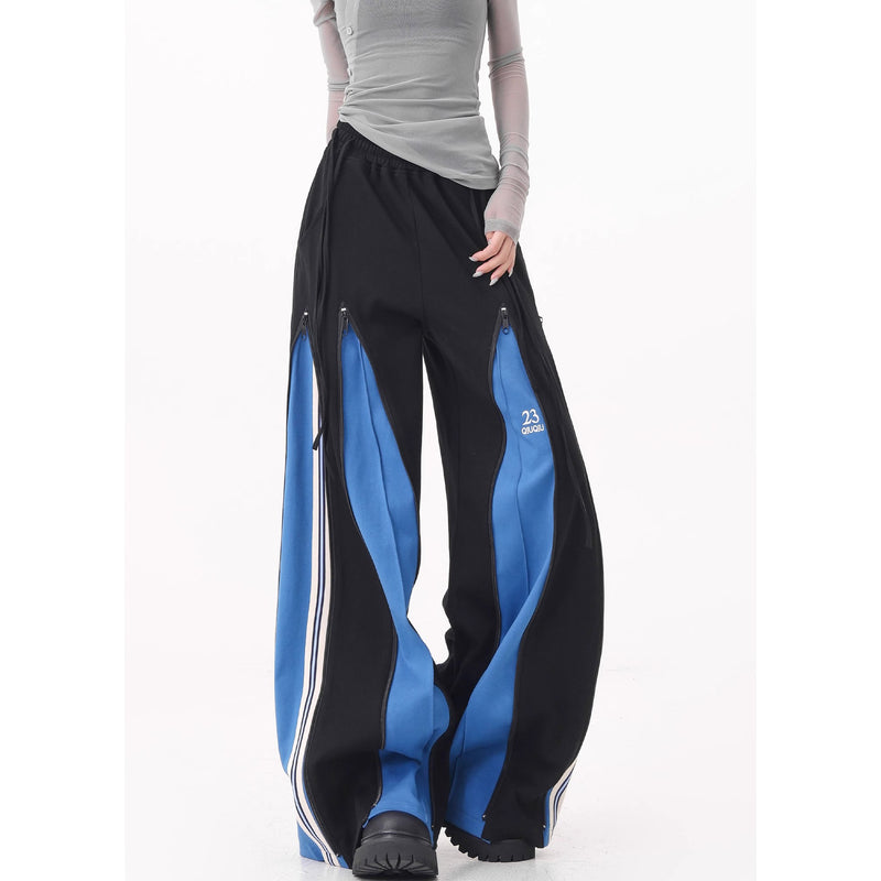 Blue Switching Wide Track Pants