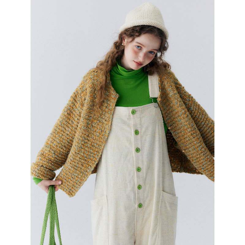 Gold Green Wool Knit Cardigan