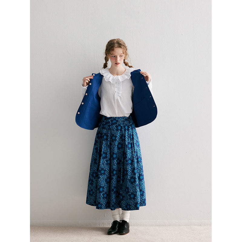 Blue Floral Patterned Vest and Skirt