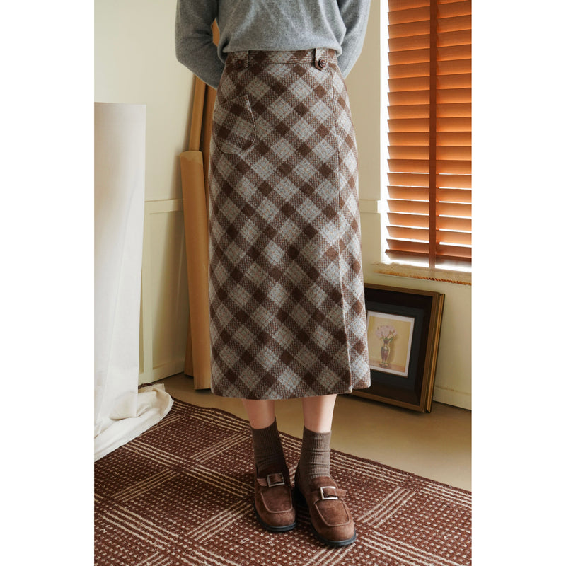 Brown and Gray Plaid Skirt