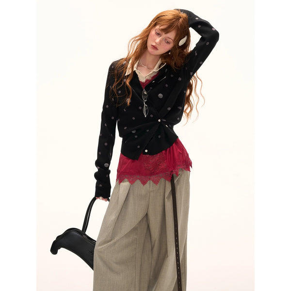 Asymmetrical Polka Dot Knit Cardigan