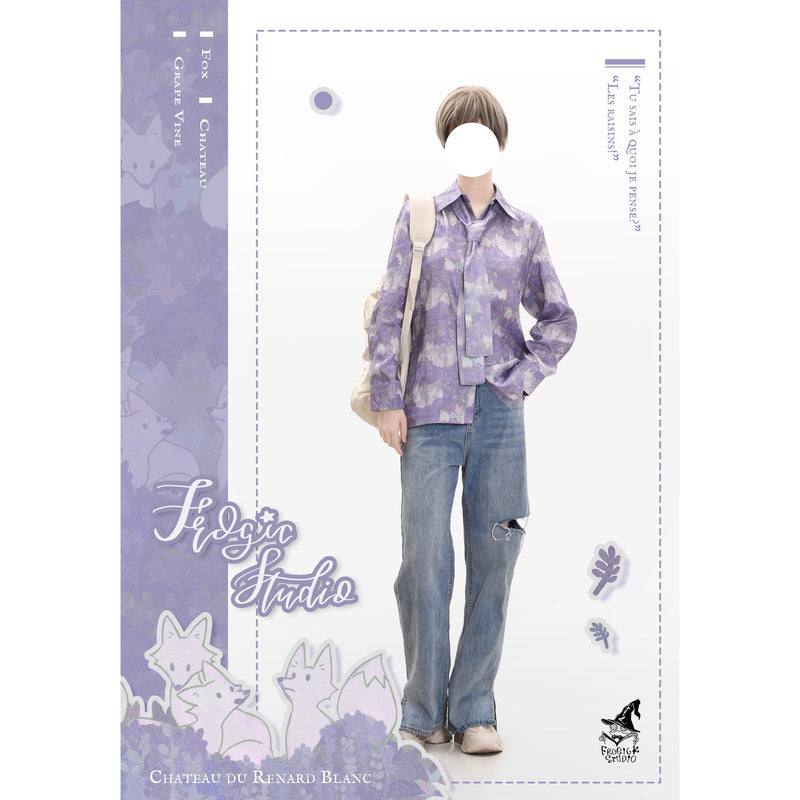 白狐の挿絵シャツ - Purple