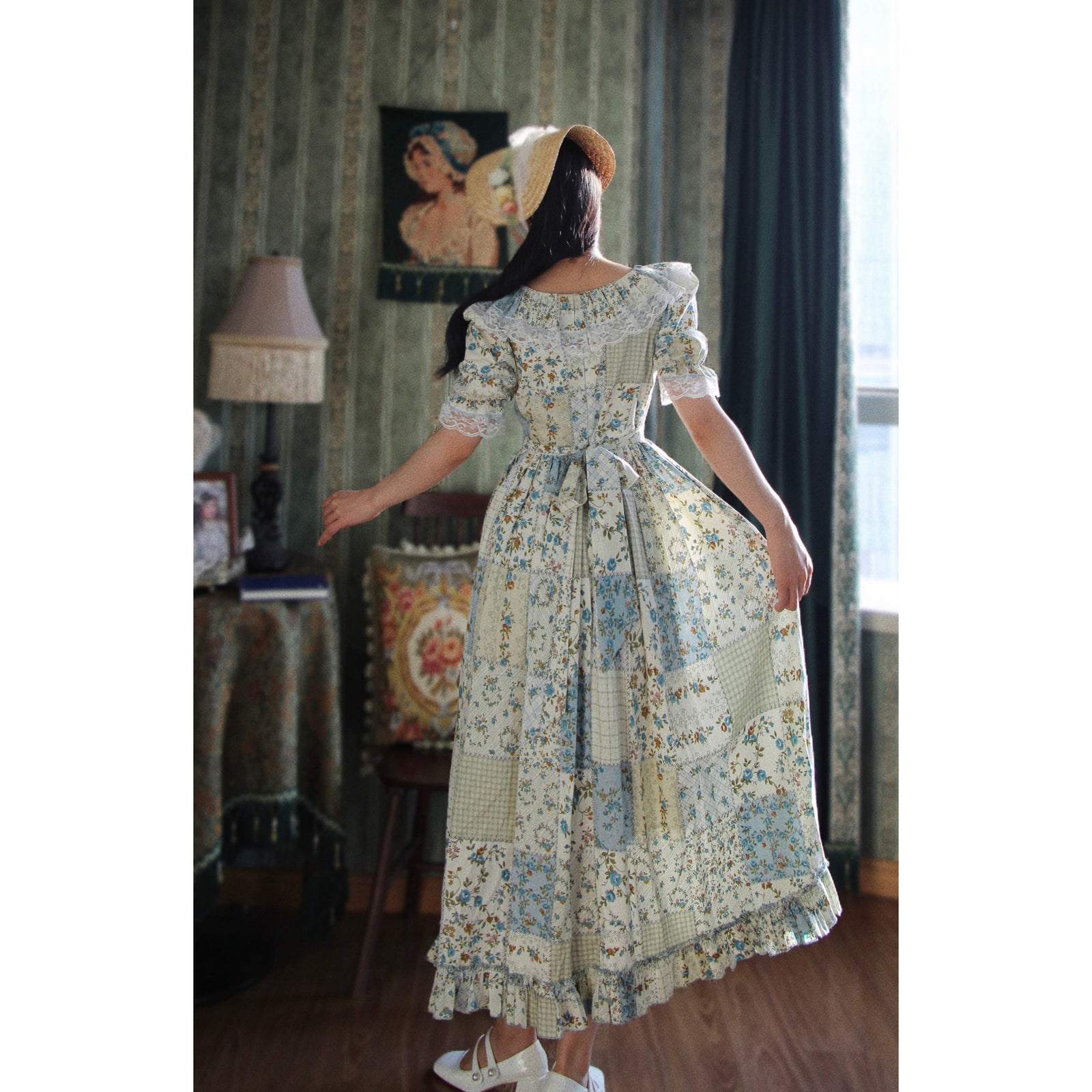 70s パッチワーク 花柄 トップス ブラウス ワンピース 古着 きのこ 70s パッチワーク 花柄 トップス ブラウス ワンピース 古着 きのこ