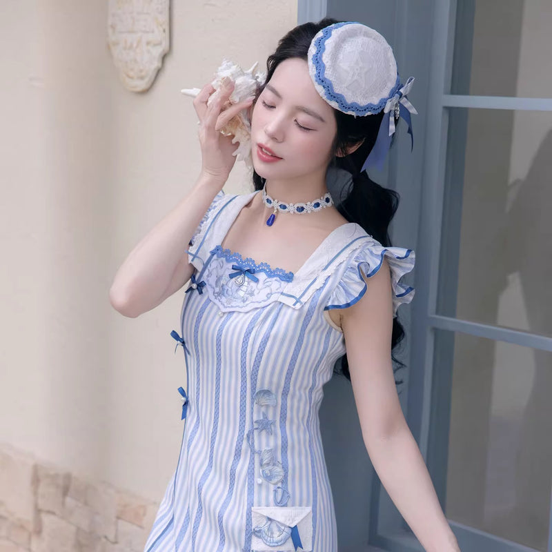 海の女神の刺繍ワンピース