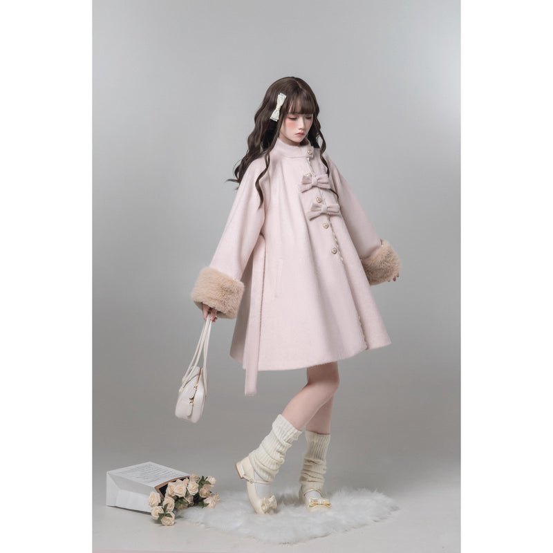桜色のお嬢様のリボンファーウールコート