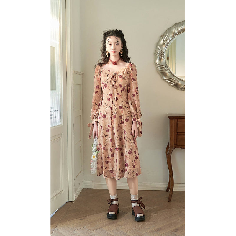 French Retro Rose Flower Dress