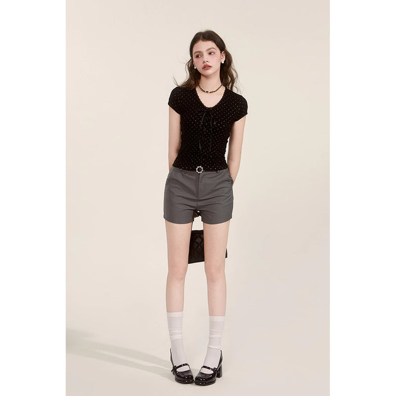 Black Polka Dot Ribbon Top