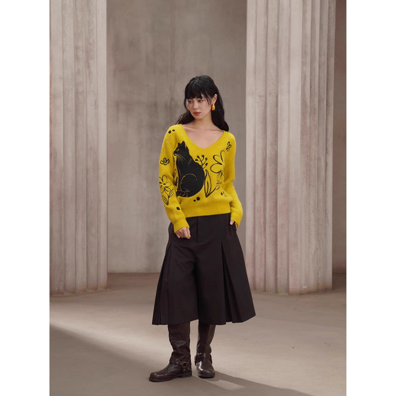 焦茶色のプリーツパンツスカート