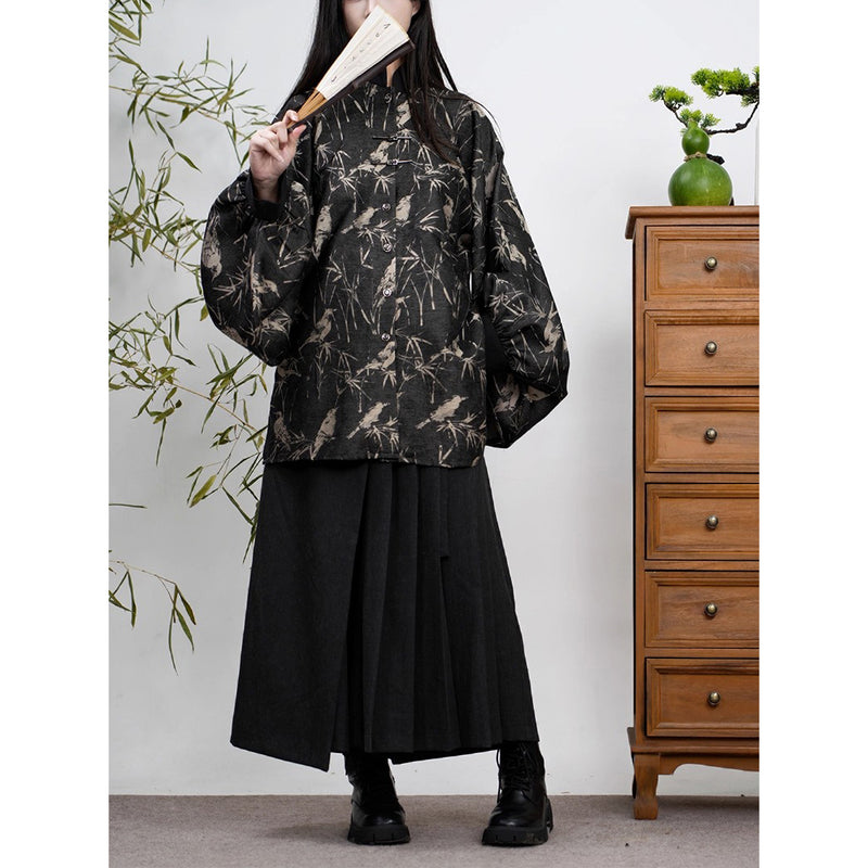 竹林の水墨画バルーンスリーブブラウス