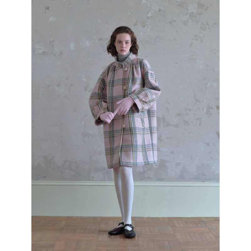 Pink Plaid Wool Retro Coat