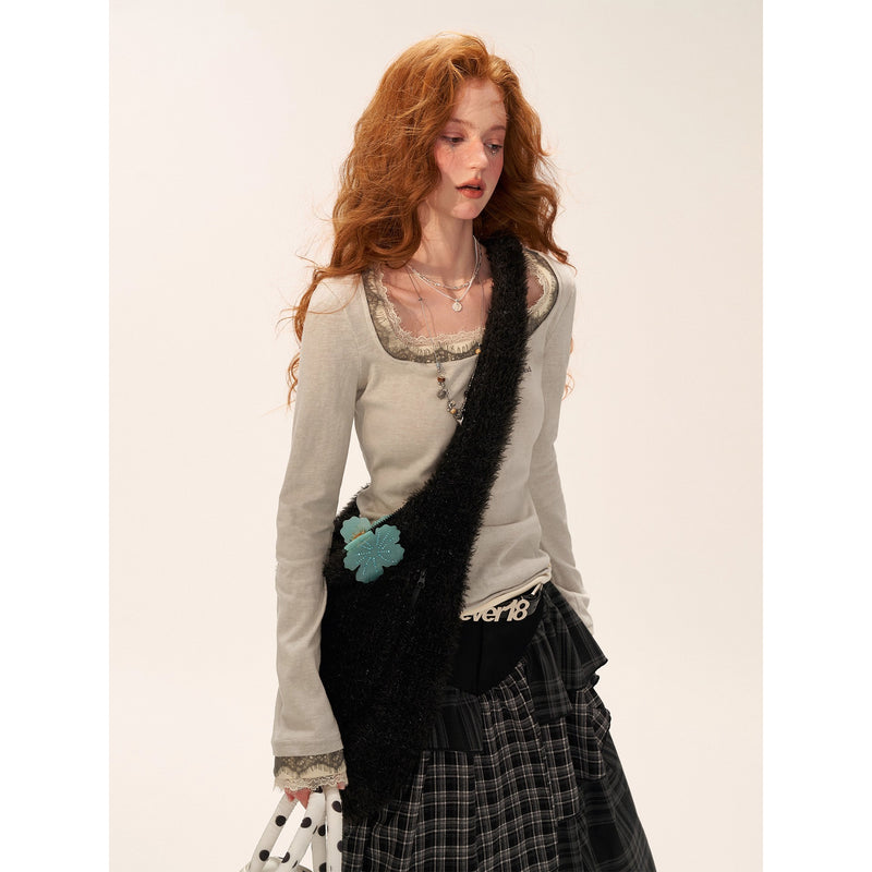Double-layered Lace Slim Top