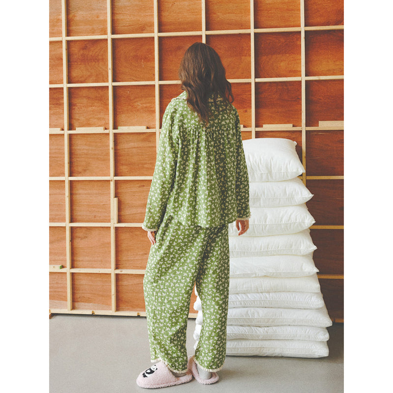 Matcha Floral Patterned Retro Room Wear