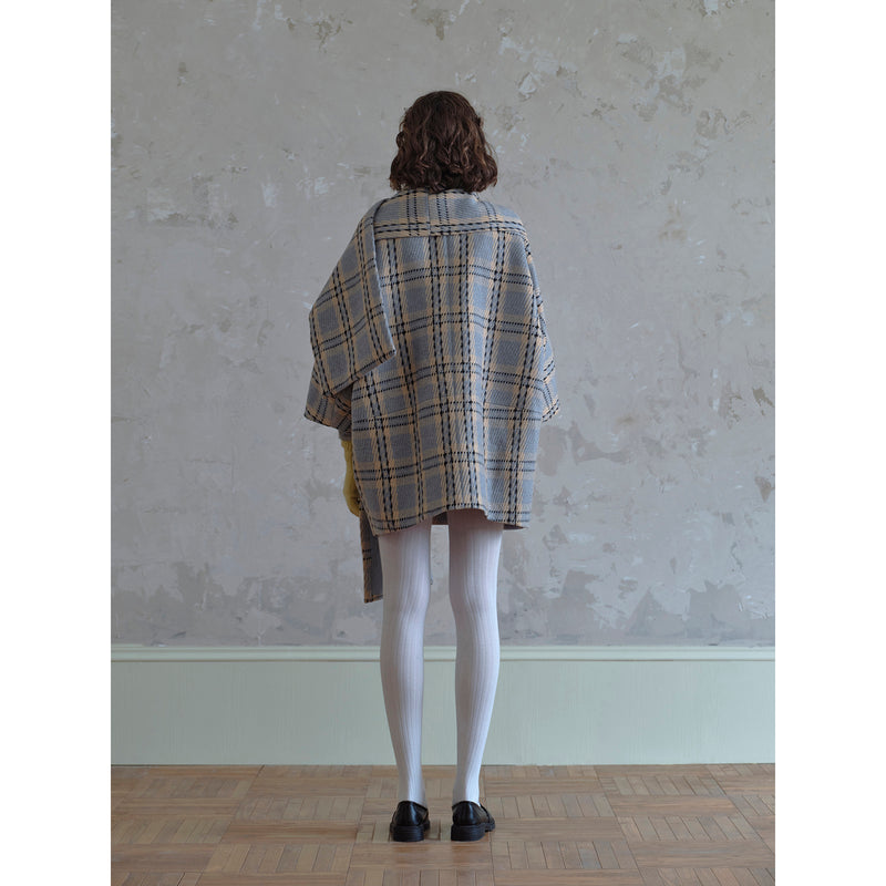 Gray and Yellow Plaid Scarf Coat