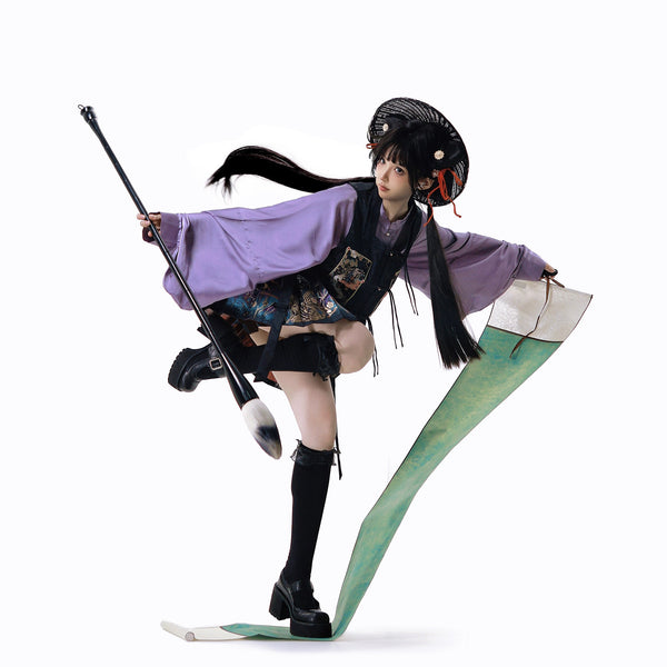 神話の鹿の刺繍プリーツスカートとトップスとベスト