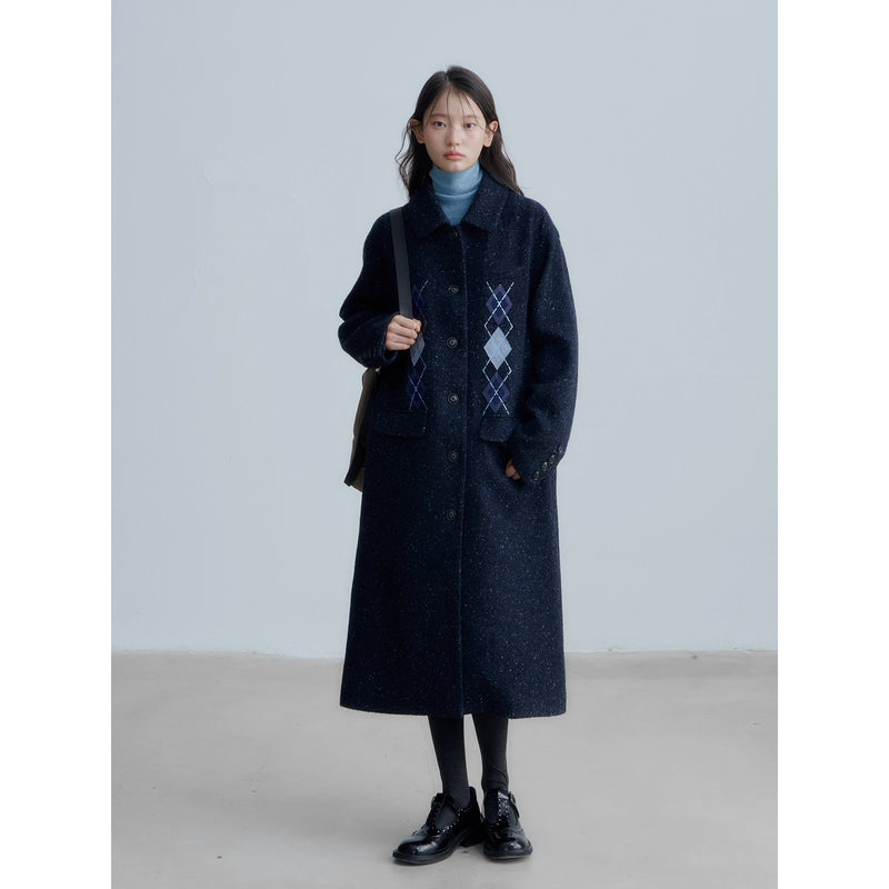 Dark Navy Argyle Wool Coat