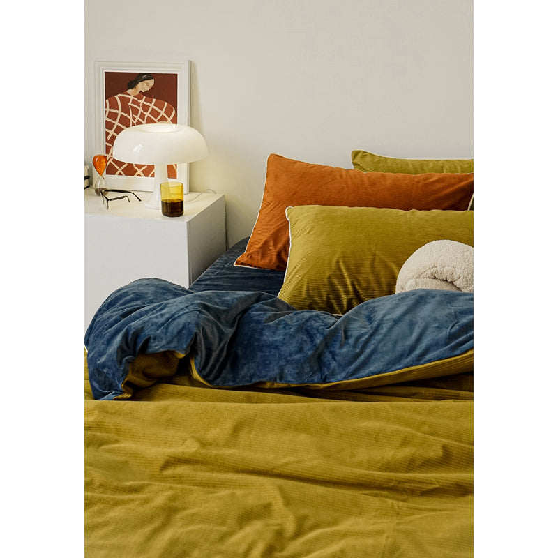 Gold Blue Velvet Bed Cover Set