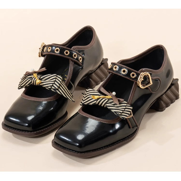 Chocolate Ribbon Mary Jane Pumps - Dark Brown[2025年8月上旬-8月下旬発送予定]