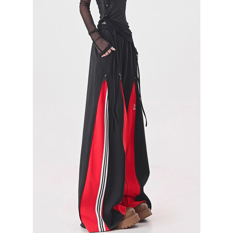 Red Switching Wide Track Pants