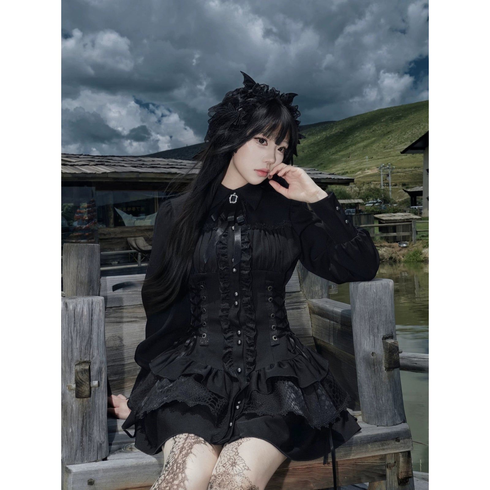 新品タグ付 MR corset(現majoh) 黒コルセットワンピース ゴスロリ