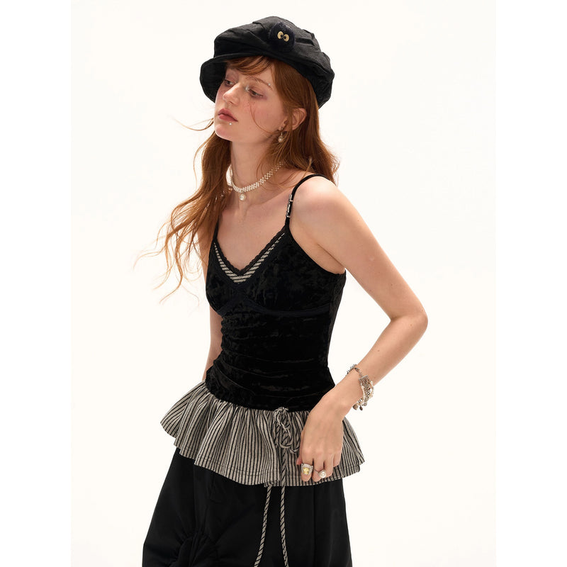 Layered Striped Lace Camisole Top