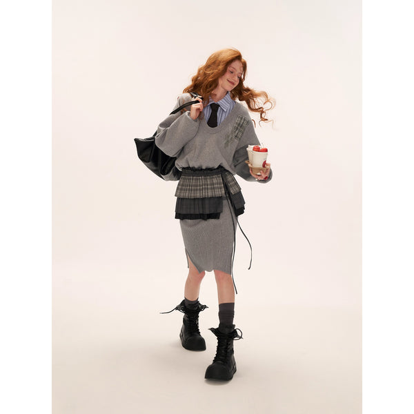 Appliqué Gray Knit Dress